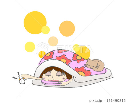 冬の朝寝坊のイラスト 121490813