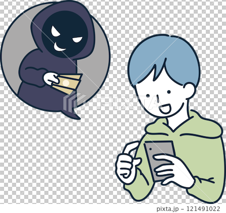 A simple illustration of a man who doesn't realize that he is recruiting for a shady part-time job 121491022