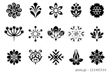 Flower icons set. Isolated elements for design. Vector graphics. Flower icons set. Isolated elements for design. Vector graphics. 121491533