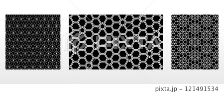 Geometric set of seamless black and white patterns. Simple vector graphics. Geometric set of seamless black and white patterns. Simple vector graphics. 121491534