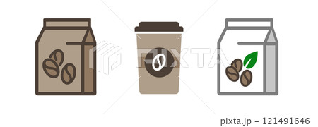 Coffee bean icon symbol roasted in brown paper pouch takeaway symbol icon Coffee bean icon symbol roasted in brown paper pouch takeaway symbol icon 121491646