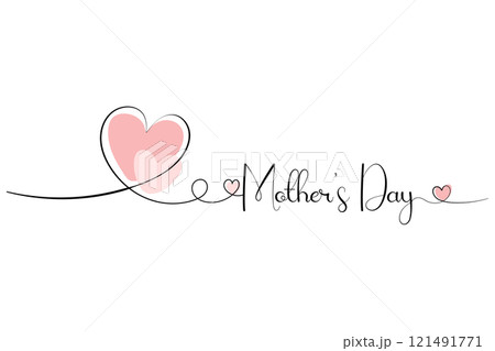 Mothers Day, heart. One solid line and text. for greeting card design 121491771