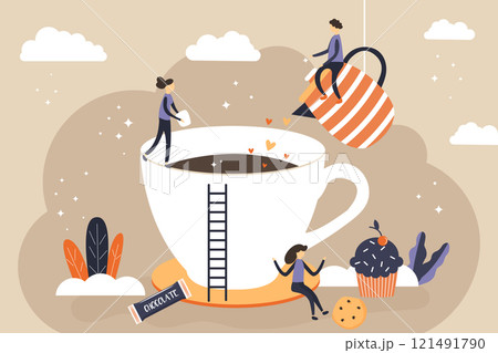 Coffee break with flat people. Menu Template. 121491790