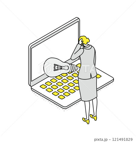 アイソメトリック_ビジネスでいいアイディアが浮かばない女性 121491829