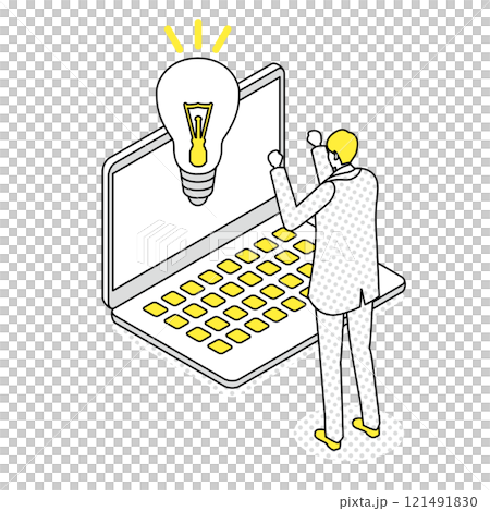 アイソメトリック_ビジネスでいいアイディアが浮かんだ男性 121491830