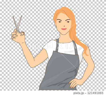 用剪刀擺出完美姿勢的理髮師 121491893