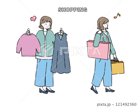 オシャレ・ショッピングを楽しむ女性イラスト 4C 121492360