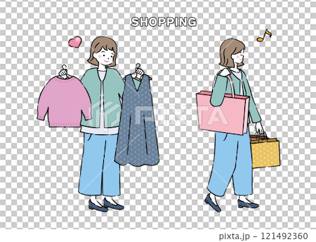 オシャレ・ショッピングを楽しむ女性イラスト 4C 121492360