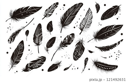 Boho style, set of ornamental feathers for your designs 121492631