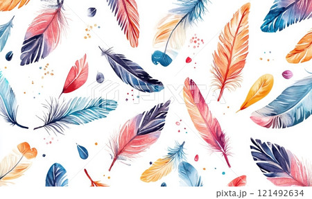 Boho style, set of ornamental feathers for your designs 121492634