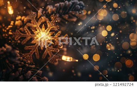 Beautiful snowflake on glowing bokeh background, holiday festive concept with copyspace for your text Beautiful snowflake on glowing bokeh background, holiday festive concept with copyspace for your text 121492724