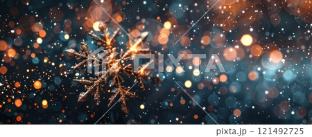 Beautiful snowflake on glowing bokeh background, holiday festive concept with copyspace for your text Beautiful snowflake on glowing bokeh background, holiday festive concept with copyspace for your text 121492725