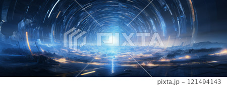 Conceptual cluster, a swirling vortex of data streams merging into a central core of interconnected nodes. 121494143