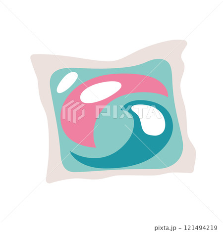 Colorful laundry capsule vector illustration. Flat, cartoon style. Washing pod for detergent, hygiene, clothes cleaning, and household. Bright and modern design for fabric care themes 121494219