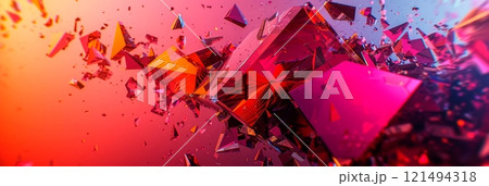 Shattered geometric shards, bold contrasting colors, abstract fragmented design 121494318
