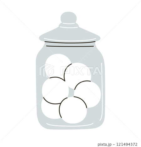 Glass jar with laundry balls vector illustration. Flat, cartoon style. Washing accessories for fabric care, hygiene, and household. Modern, eco friendly design for sustainable laundry themes 121494372