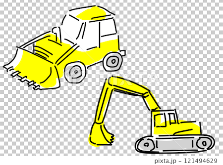 ショベルカーとブルドーザーの手描き線画 121494629