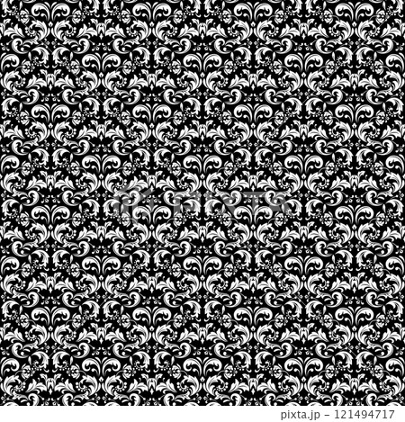 Flower pattern. Seamless white and black ornament. Graphic vector background. 121494717