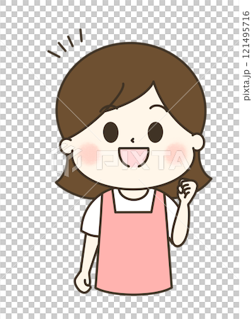 一個穿著圍裙的女人微笑著握拳的可愛插圖 121495716