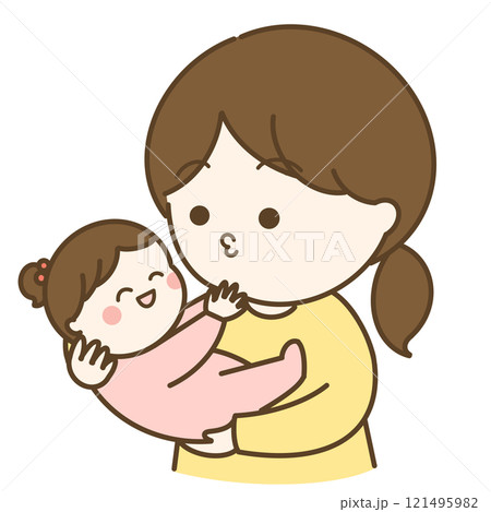 あやすお母さんと笑う赤ちゃんのイラスト 121495982