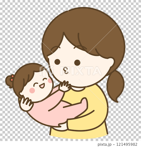 あやすお母さんと笑う赤ちゃんのイラスト 121495982