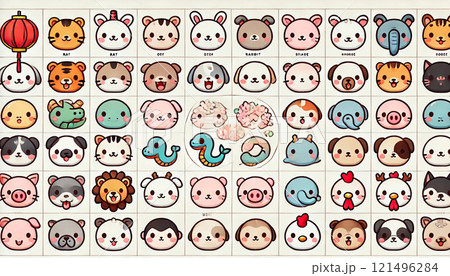 かわいい動物の顔アイコンセット 121496284