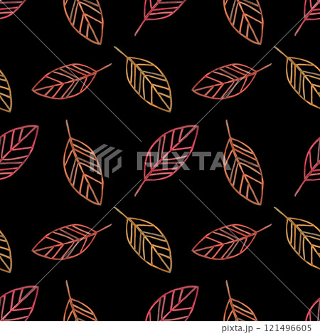 Autumn seamless pattern of leaves. Botanical watercolor illustration. Hand drawn isolated art. Colorful nature background for seasonal holidays, festivals Halloween, Thanksgiving 121496605