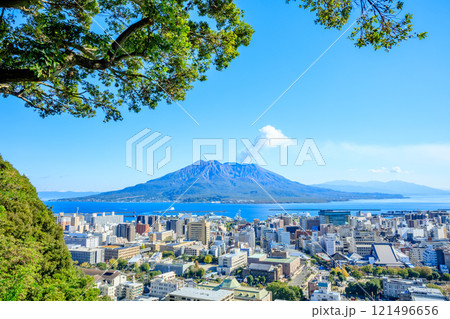 秋の城山公園展望台から見た桜島と景色　鹿児島県鹿児島市 121496656
