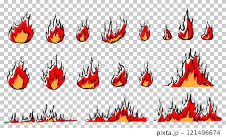 筆タッチの手描きの炎のイラストセット 121496674