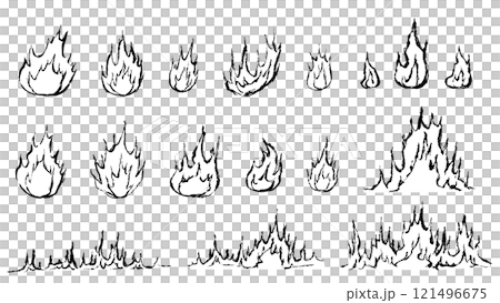 Set of hand-drawn flame illustrations Set of hand-drawn flame illustrations 121496675