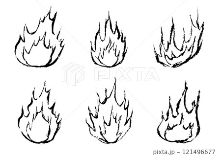 筆タッチの手描きの炎のイラストセット 121496677