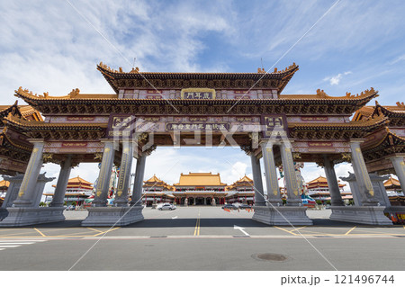 Building view of Orthodox Luermen Shengmu (Mazu) Temple in Tainan, Taiwan, one of the Taijiang National Park attractions. 121496744