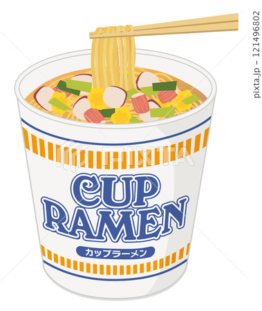 食べ物_カップラーメン_シーフード_麺を持ち上げる 121496802
