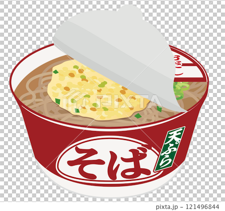 カップ麺_天ぷらそば_フタをめくる 121496844
