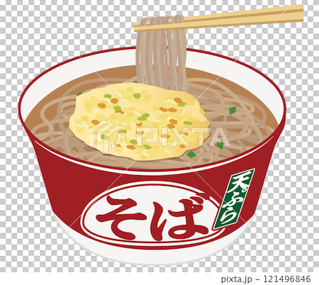 カップ麺_天ぷらそば_麺を持ち上げる 121496846
