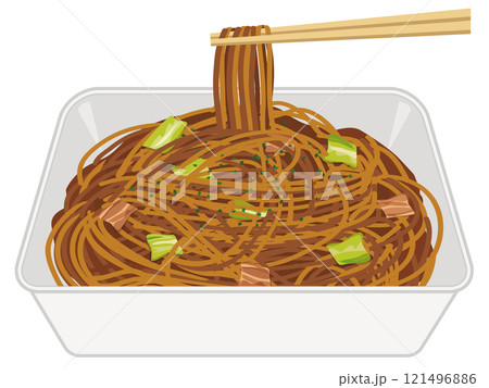 カップ麺_ソースやきそば_麺を持ち上げる カップ麺_ソースやきそば_麺を持ち上げる 121496886