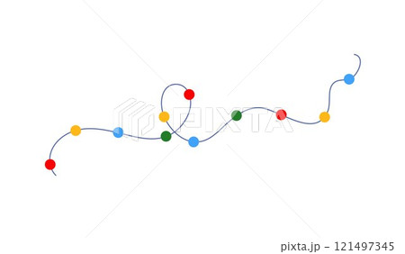 Christmas colorful multicolored lights curly string garland simple doodle hand drawn vector illustration, flat style cartoon image for winter New Year holiday, birthday events design 121497345