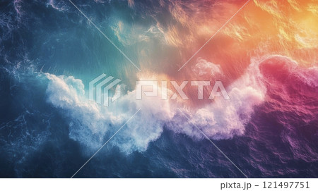 Vibrant ocean waves with colorful hues, perfect for nature themes. 121497751