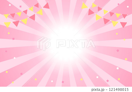 集中線 サンバースト 紙吹雪 ガーランド 旗 フラッグ  背景イラスト ピンク 121498015