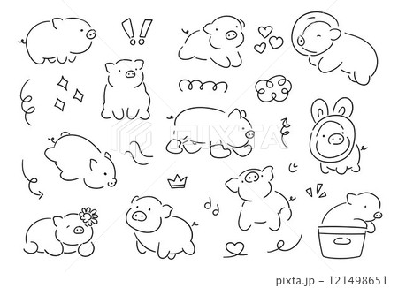 Hand drawn cute pig, pigs doodle style, cute pig cartoon 121498651