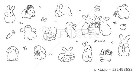 Hand drawn cute bunny, rabbits doodle style, cute bunny, adorable rabbit Hand drawn cute bunny, rabbits doodle style, cute bunny, adorable rabbit 121498652