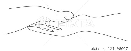 Man hand and dog hand line vector, Man with dog line art  121498667