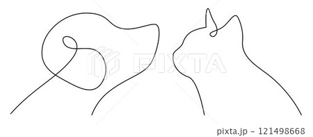 Dog and cat line vector, cat and dog portrait simple logo  121498668