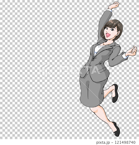 241214_00_A young woman in a suit jumping to express joy 241214_00_A young woman in a suit jumping to express joy 121498740