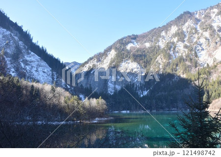 landscape of five flowers lake at Jiuzhaigou natural national park travel location in China  121498742
