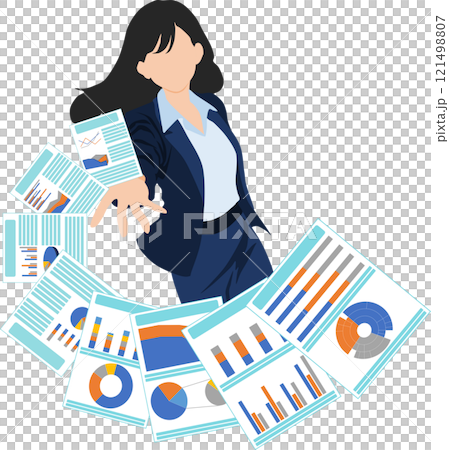 Illustration of a businesswoman throwing documents Illustration of a businesswoman throwing documents 121498807