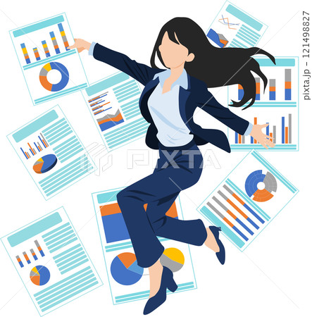 資料を投げるビジネスウーマンのイラスト 資料を投げるビジネスウーマンのイラスト 121498827