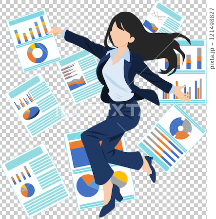 資料を投げるビジネスウーマンのイラスト 資料を投げるビジネスウーマンのイラスト 121498827