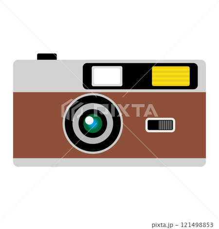 レトロ35mmフィルムカメラのフラットイラスト　白背景 121498853