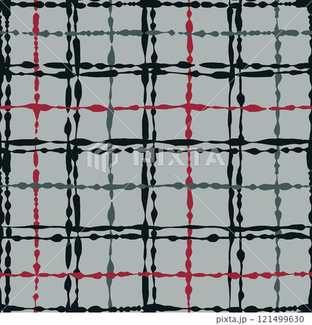 Seamless Tattersole Inspired Grid Pattern with Uneven Line Thickness in Black, Green and Dark Red on Light Green 121499630
